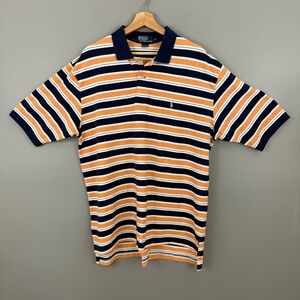 Polo Ralph Lauren VTG Size XL Striped Short Sleeve Orange Blue Pony Shirt Cotton